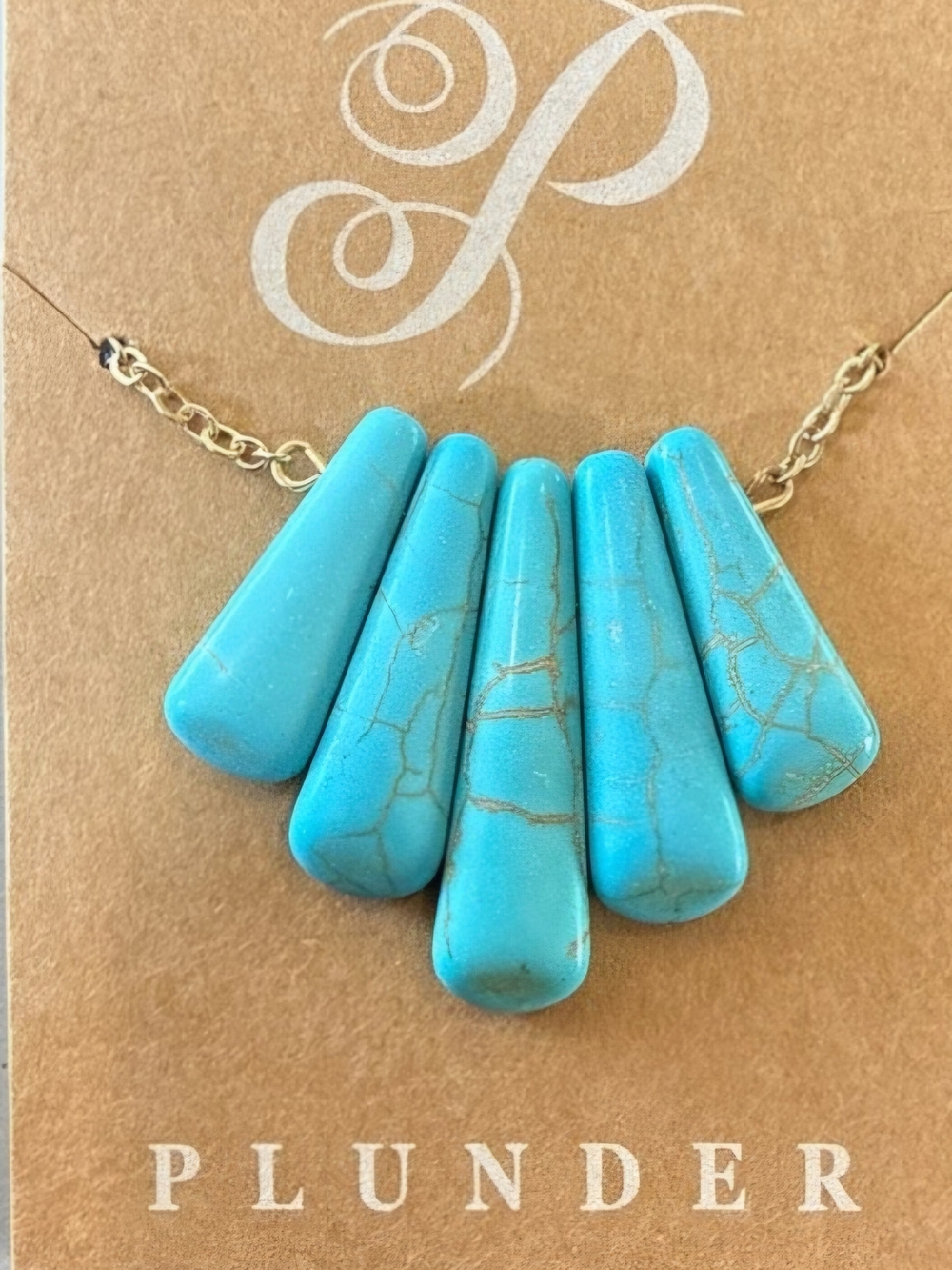 Plunder Gold-Tone Turquoise Fan Bib Necklace